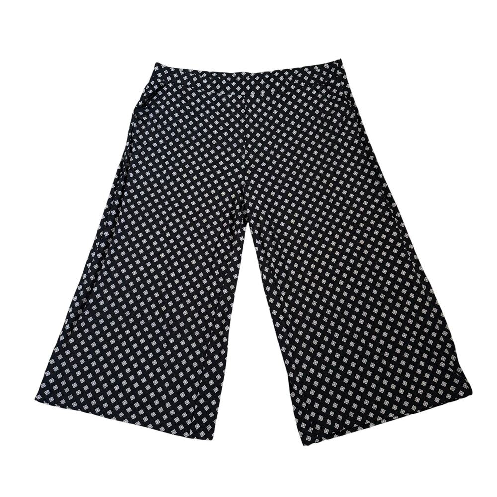 Torrid 5R Pants Womens Sz 5X Black Geometric Pull On Flat Front Wide Leg Pockets